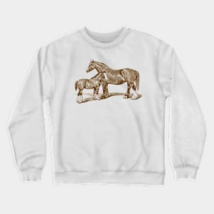 Mare and Foal. Brown Horse Illustration Crewneck Sweatshirt